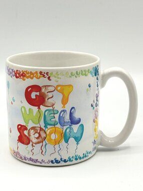 Get Well Soon Mug Balloons 1989 Vintage Ceramic FLB 10oz Coffee Cup Colorful